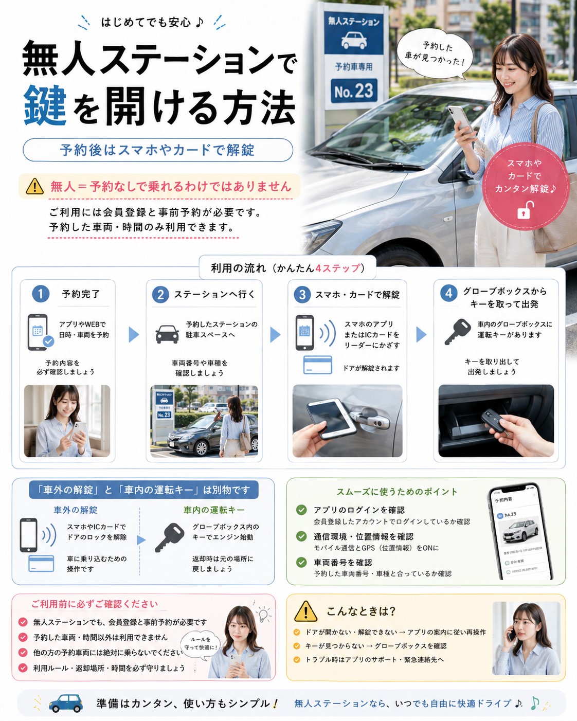 無人ステーションで鍵を開ける方法