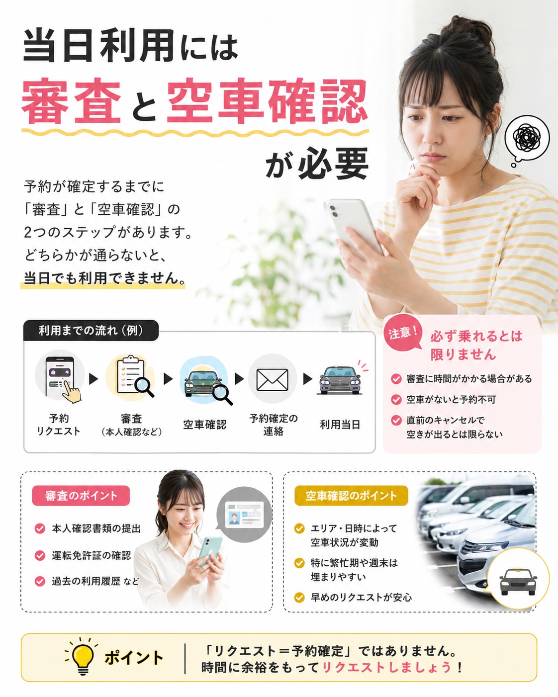 当日利用には審査と空車確認が必要