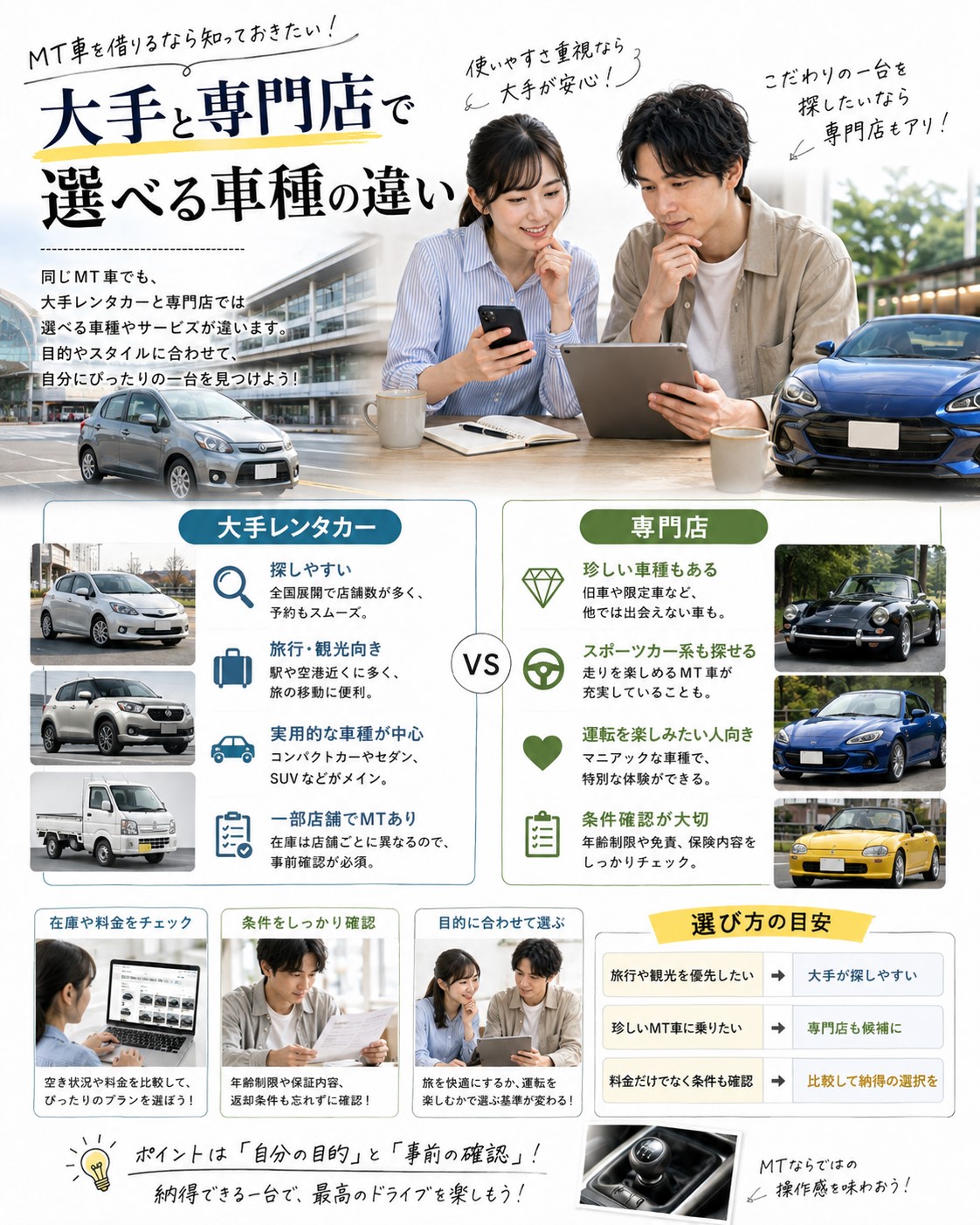 大手と専門店で選べる車種の違い