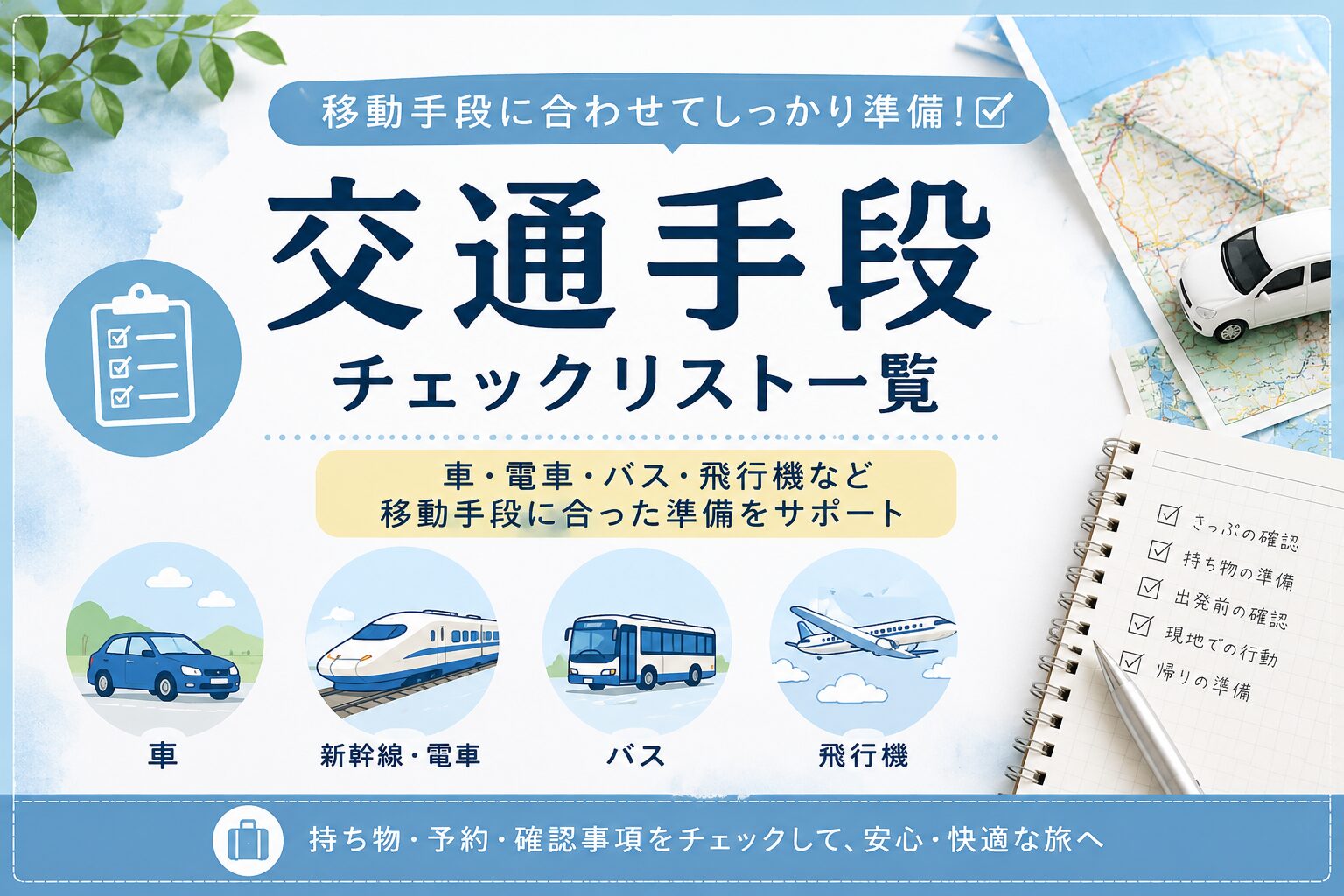 交通手段別の旅行チェックリスト一覧｜車・電車・バス・飛行機の準備に