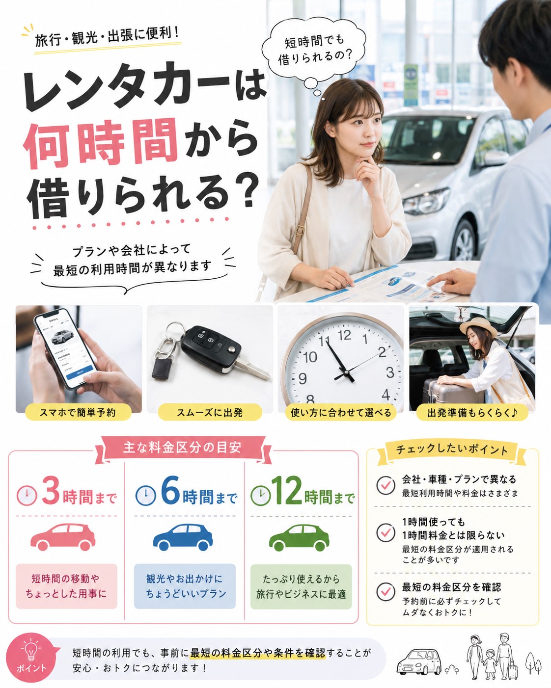 レンタカーは何時間から借りられる？