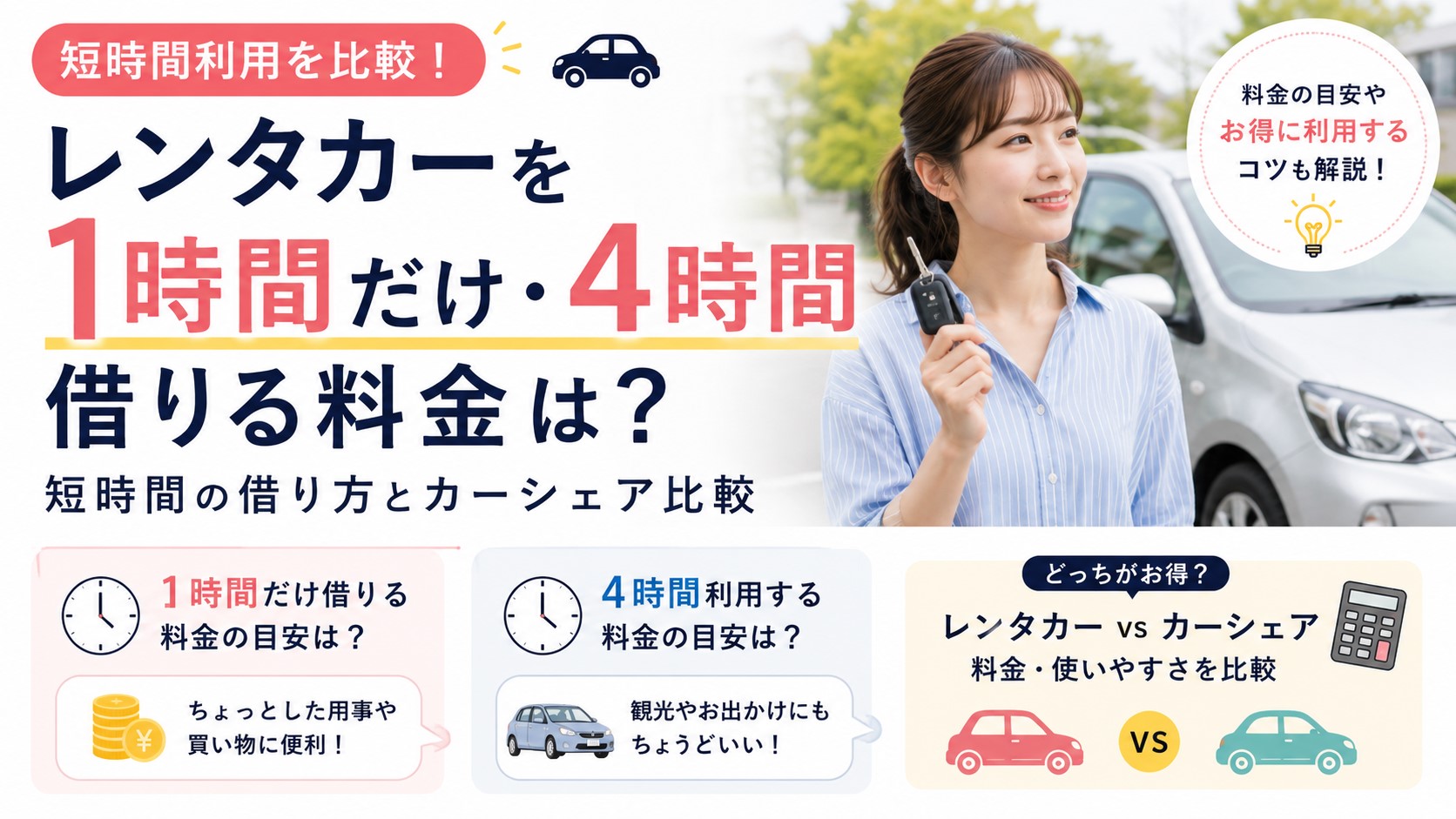 レンタカーを1時間だけ・4時間借りる料金は？短時間利用を比較