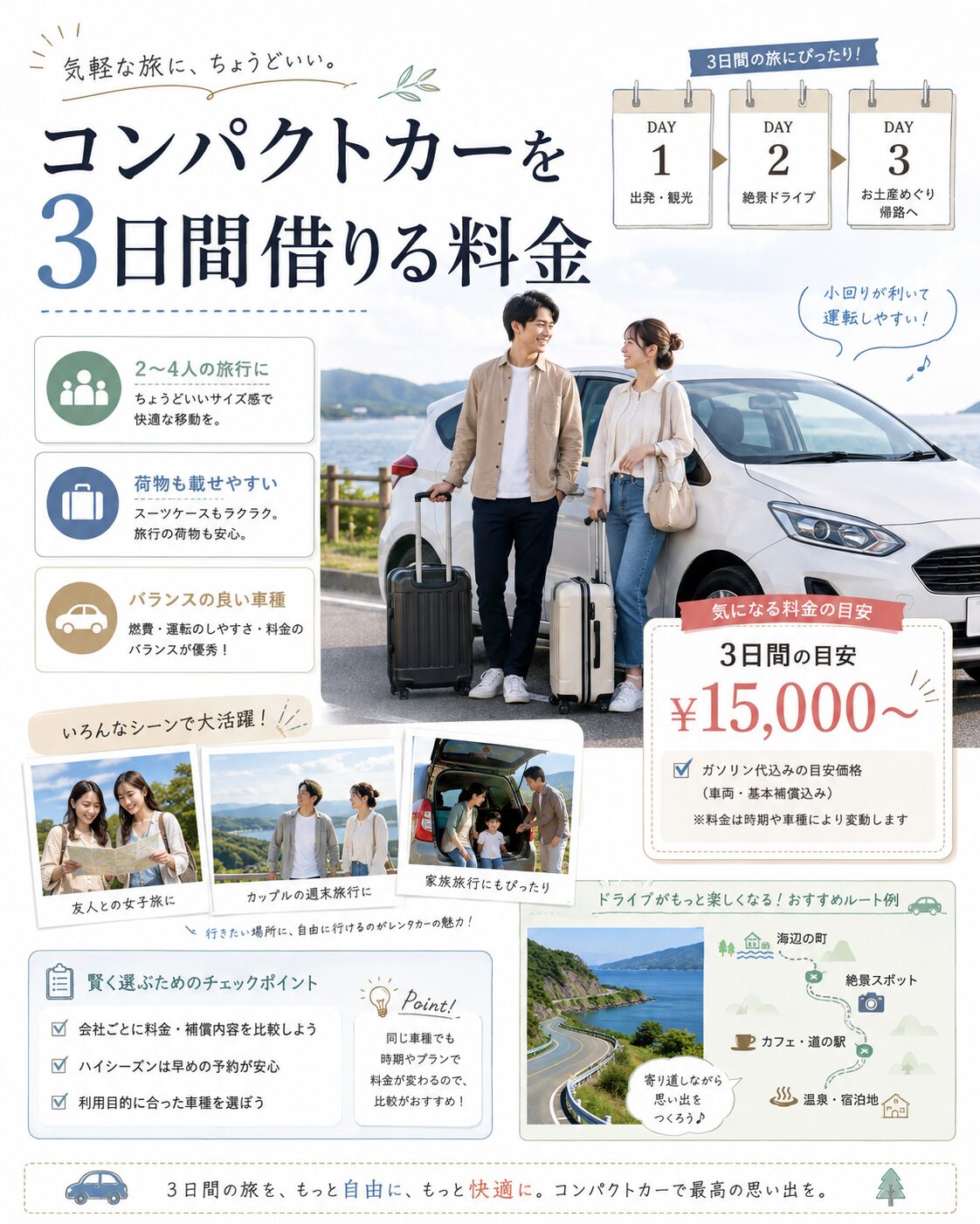 コンパクトカーを3日間借りる料金