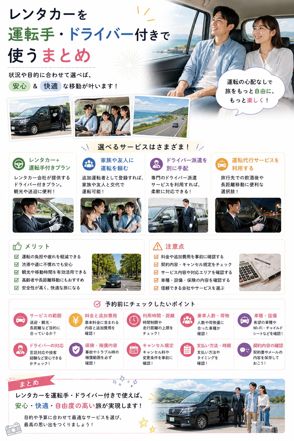 レンタカーを運転手・ドライバー付きで使うまとめ