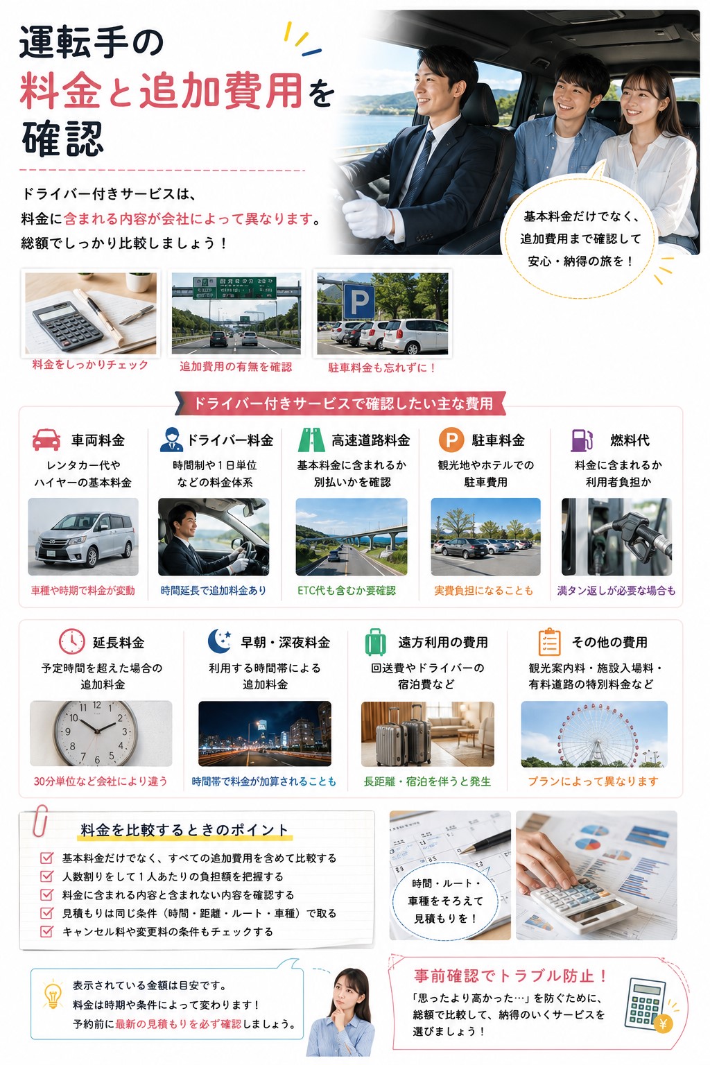 運転手の料金と追加費用を確認