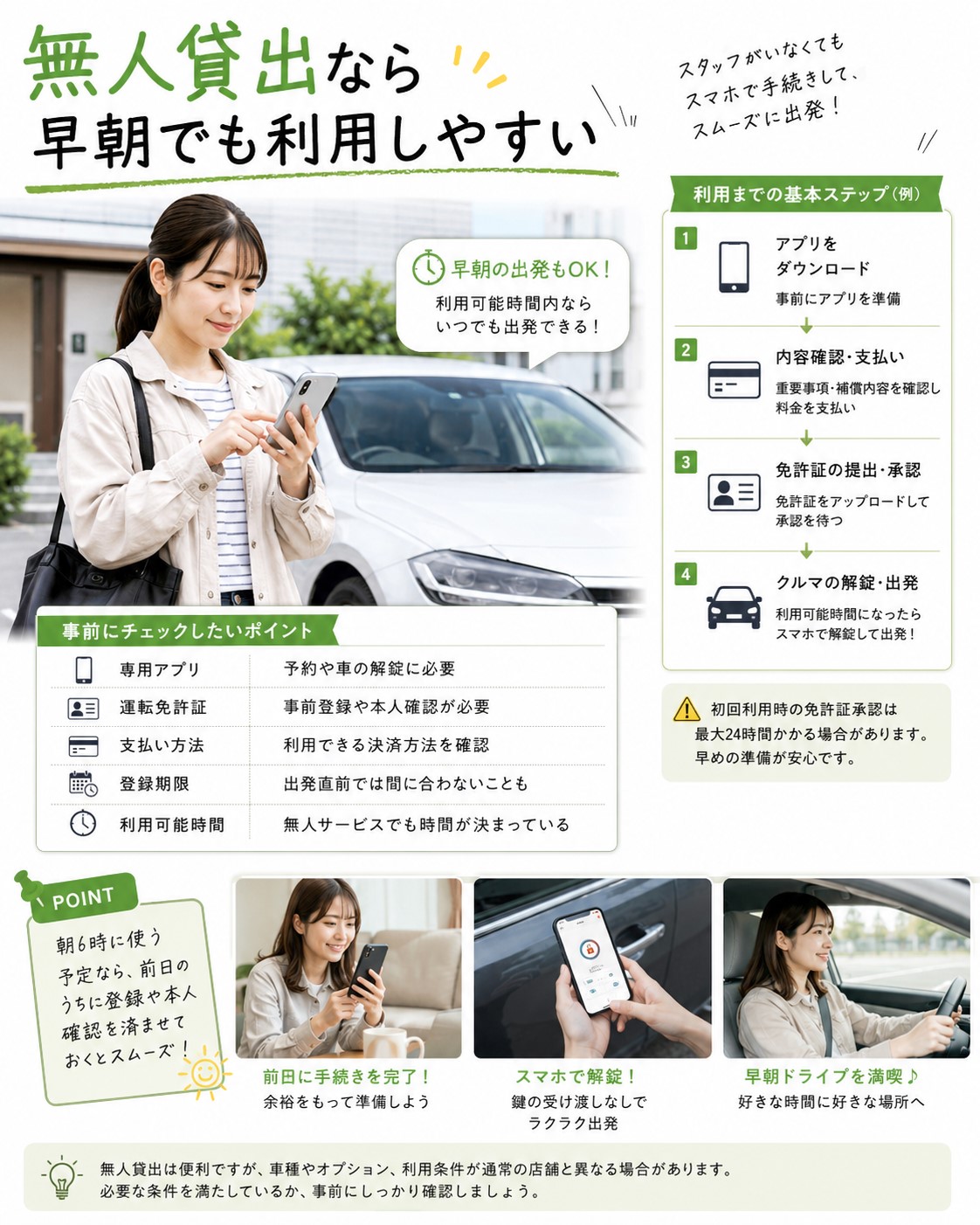 無人貸出なら早朝でも利用しやすい