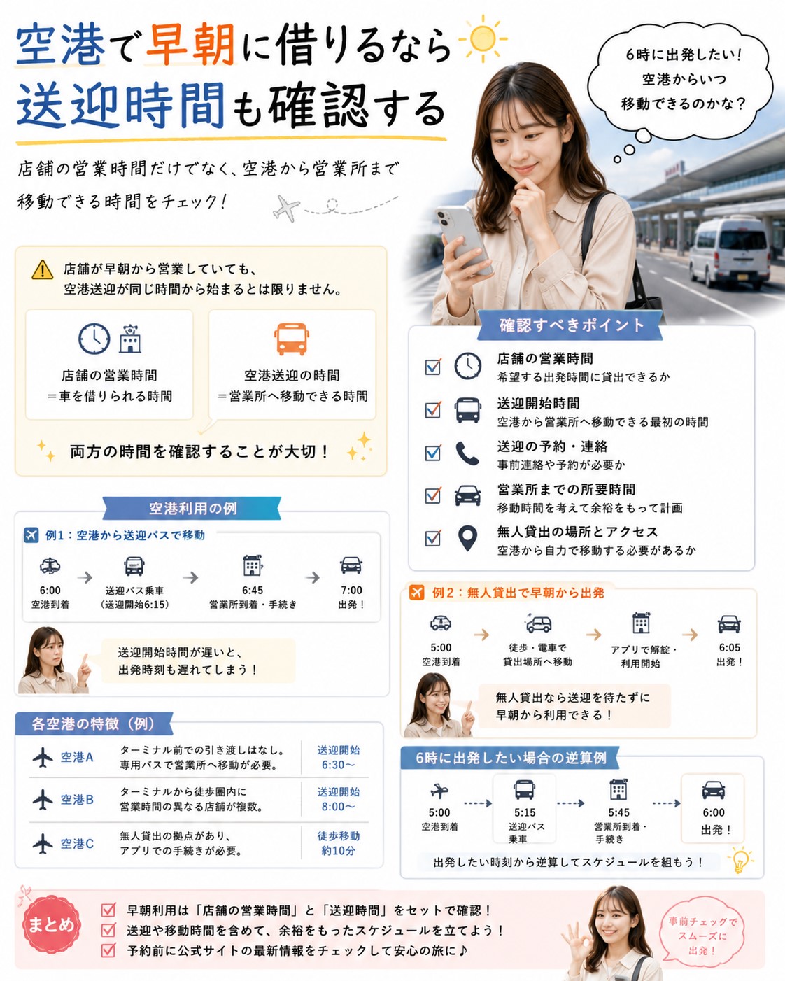 空港で早朝に借りるなら送迎時間も確認する