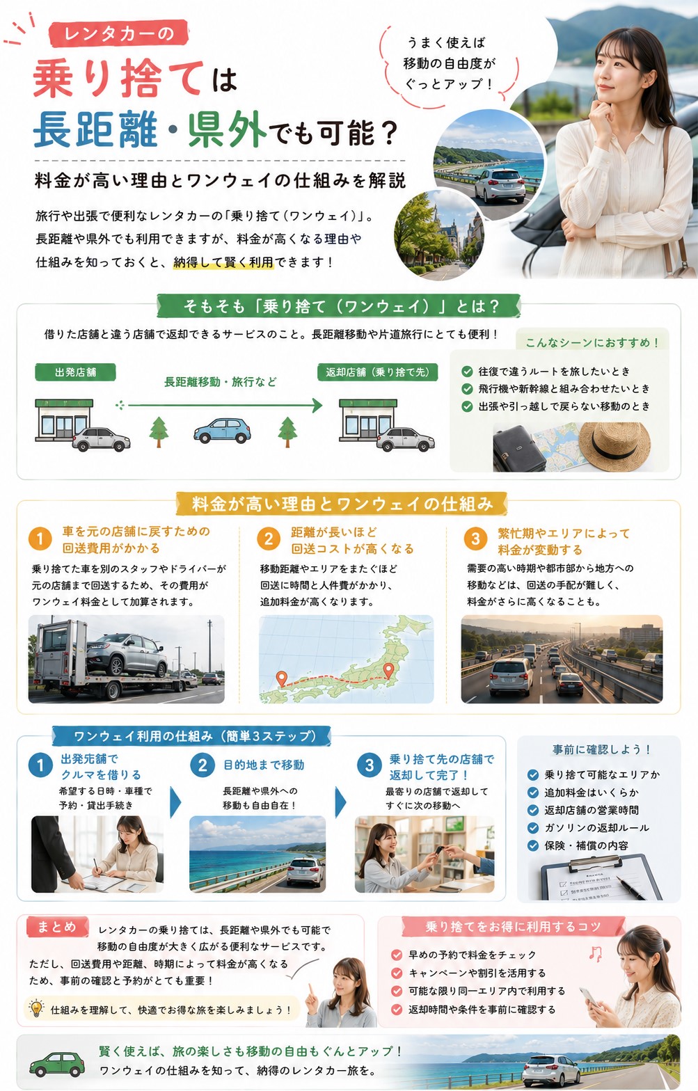 レンタカーの乗り捨ては長距離・県外でも可能？料金が高い理由とワンウェイの仕組みを解説