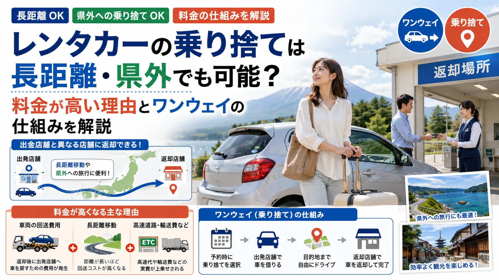 レンタカーの乗り捨ては長距離・県外でも可能？料金と注意点