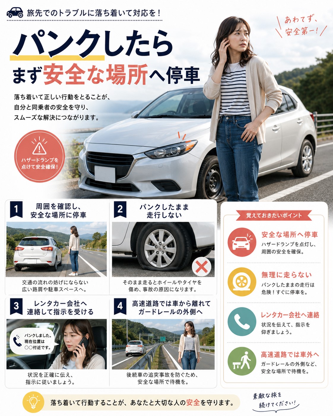 パンクしたらまず安全な場所へ停車