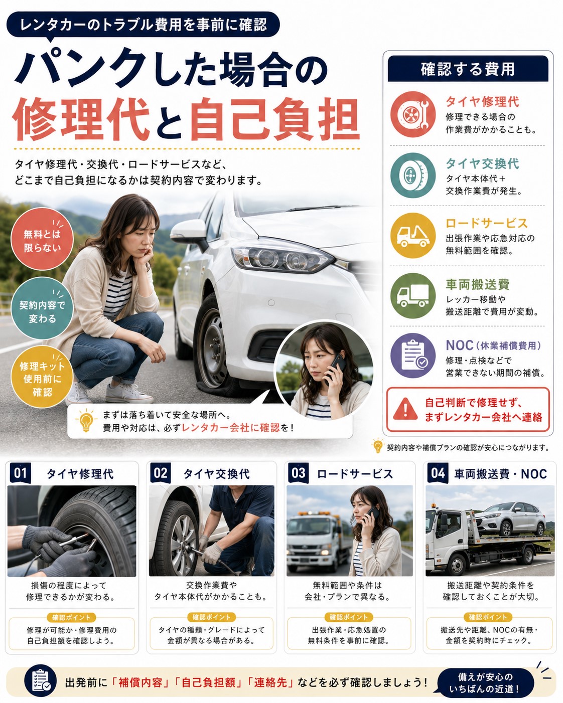 パンクした場合の修理代と自己負担