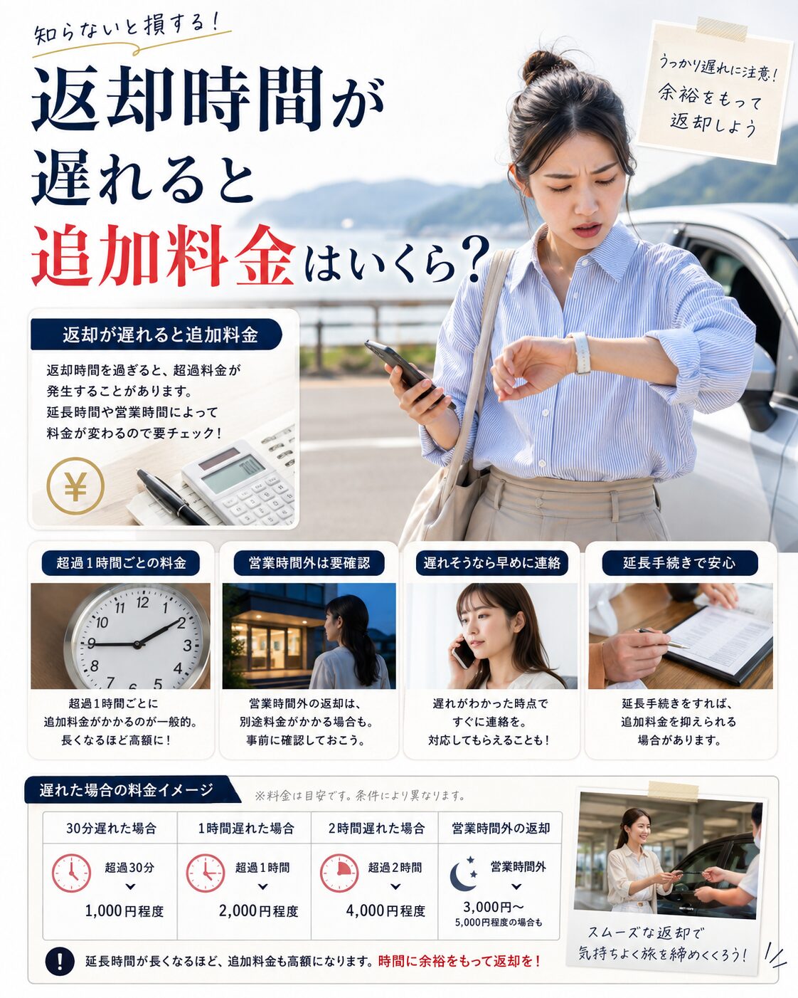 返却時間が遅れると追加料金はいくら？