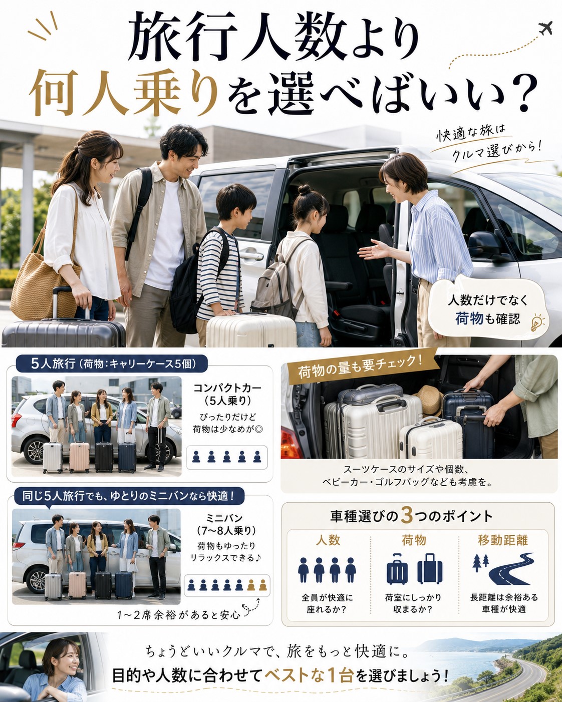 旅行人数より何人乗りを選べばいい？