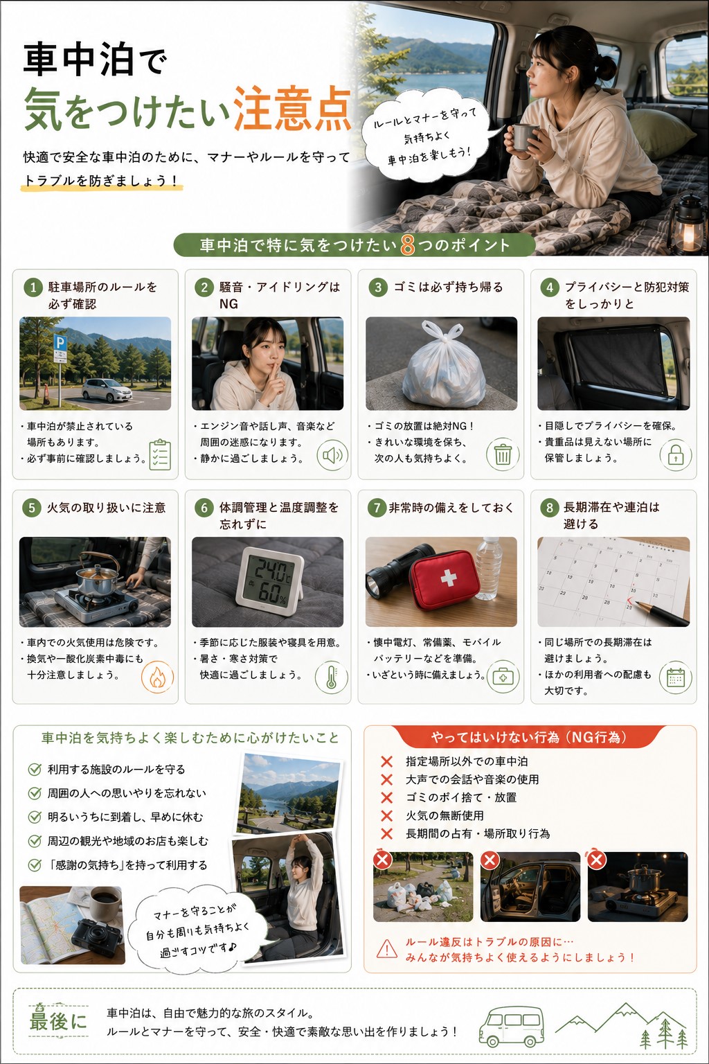 車中泊で気をつけたい注意点