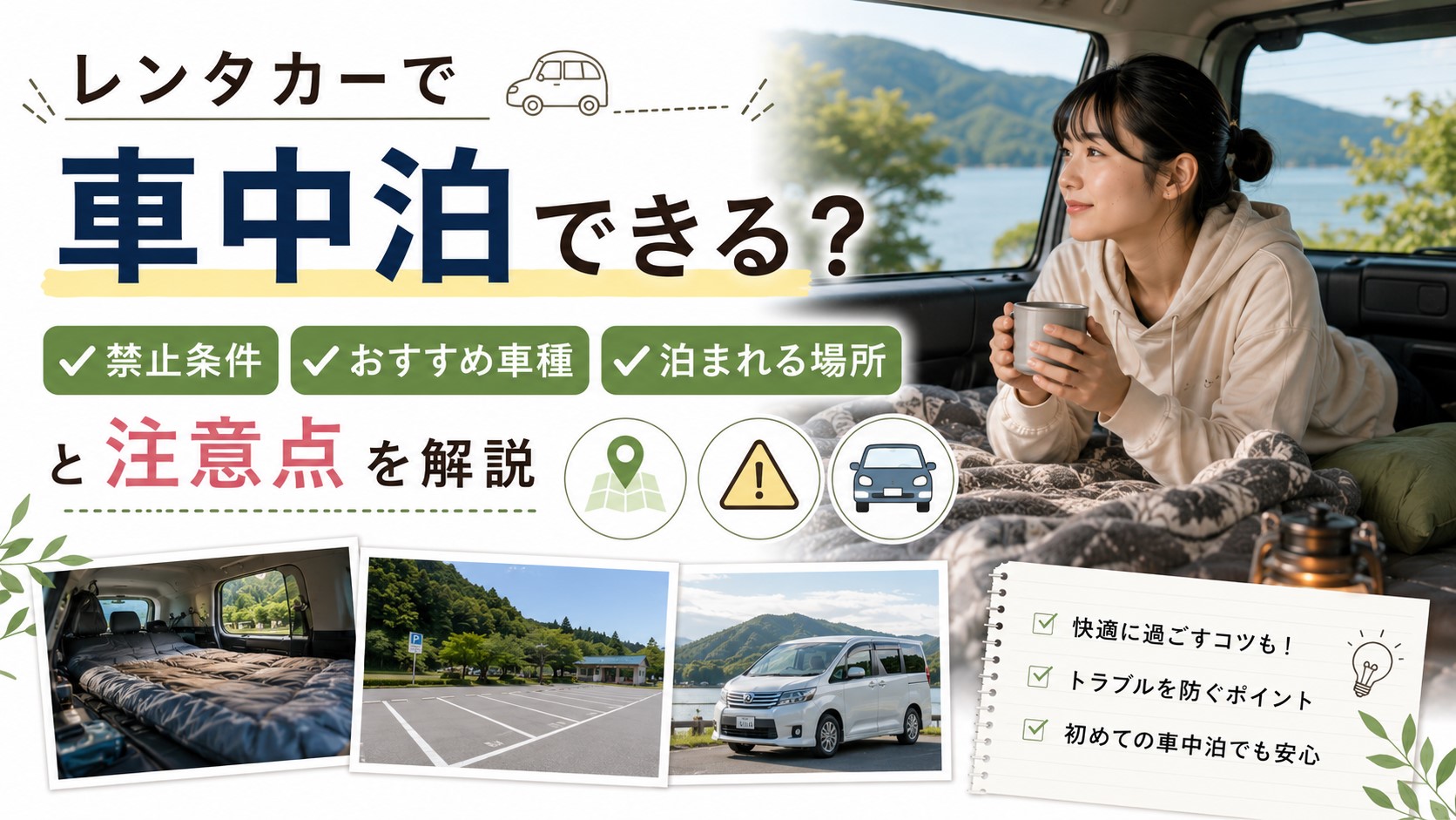 レンタカーで車中泊できる？禁止条件とおすすめ車種・場所を解説