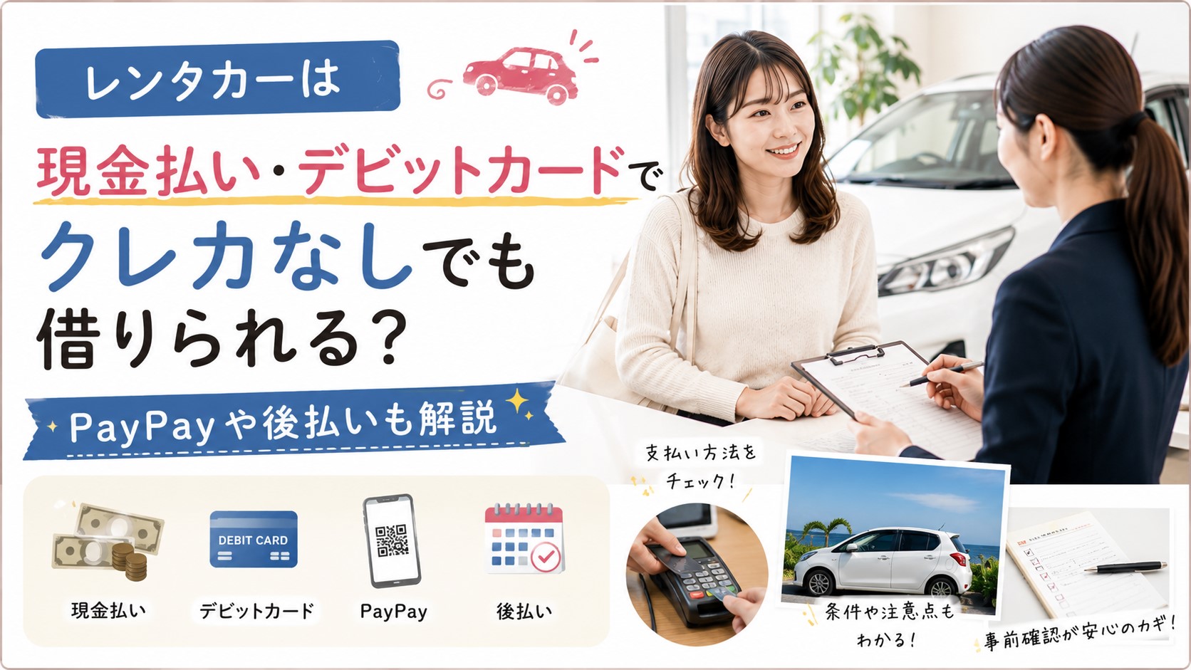 レンタカーは現金払い・デビットカードでクレカなしでも借りられる？