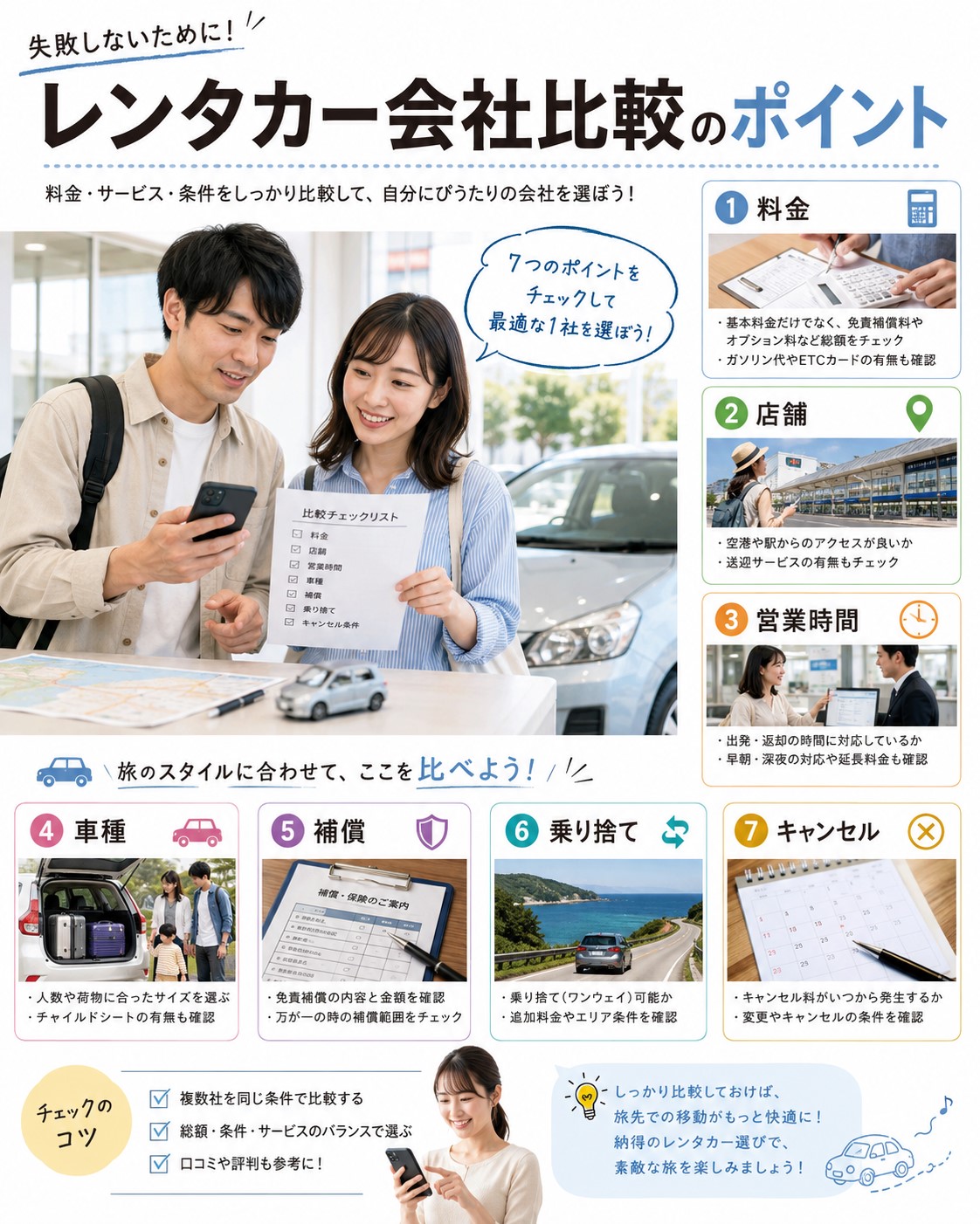 レンタカー会社比較のポイント