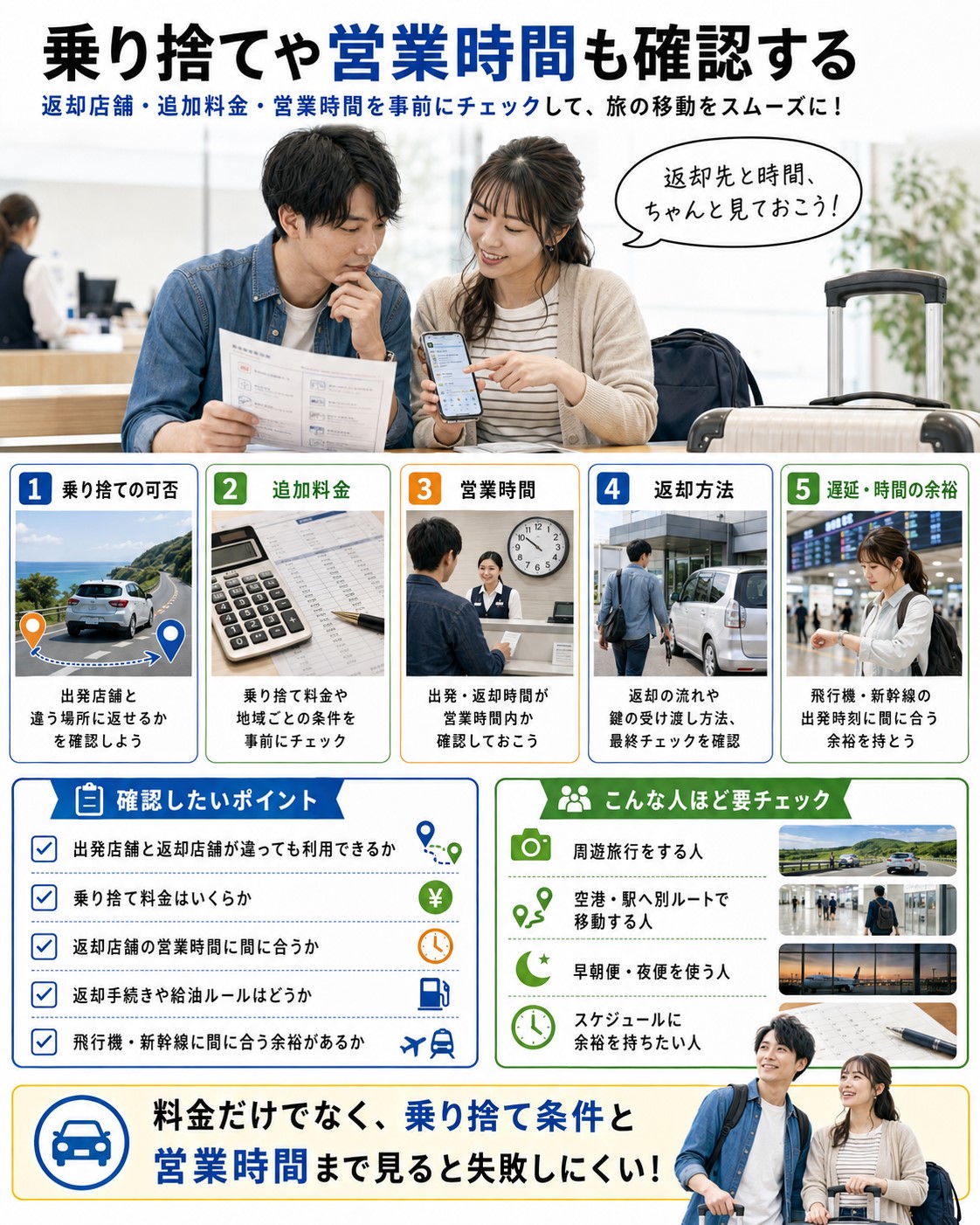 乗り捨てや営業時間も確認する