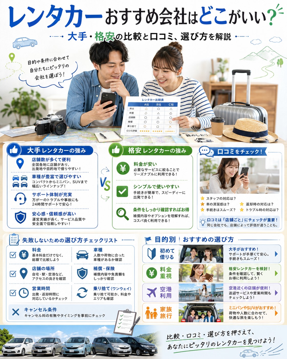 レンタカーおすすめ会社はどこがいい？大手・格安の比較と口コミ、選び方を解説