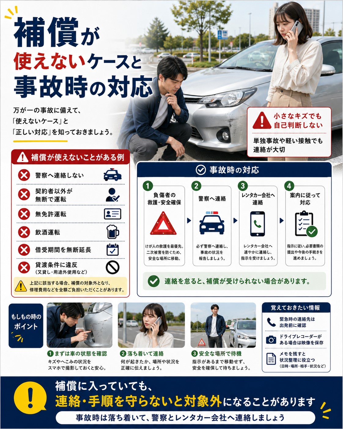 補償が使えないケースと事故時の対応