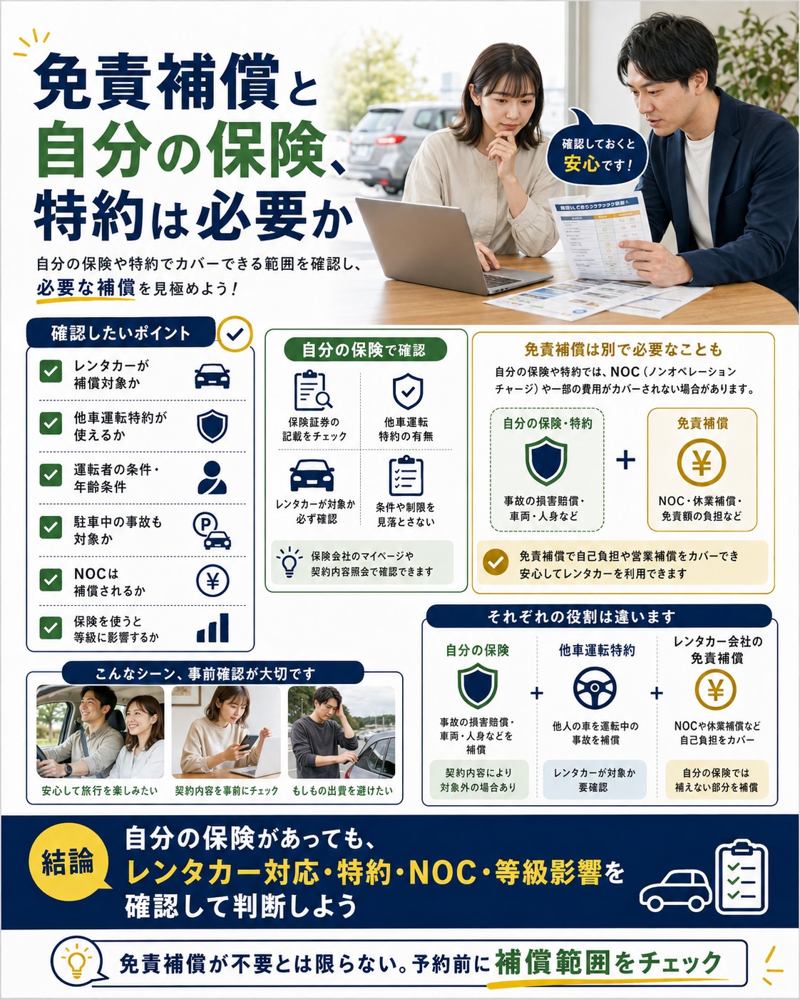 免責補償と自分の保険、特約は必要か