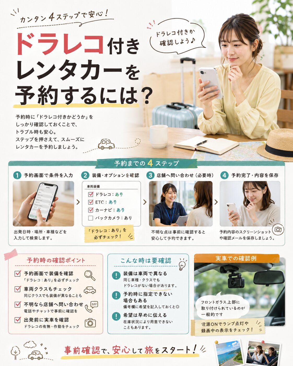 ドラレコ付きレンタカーを予約するには？