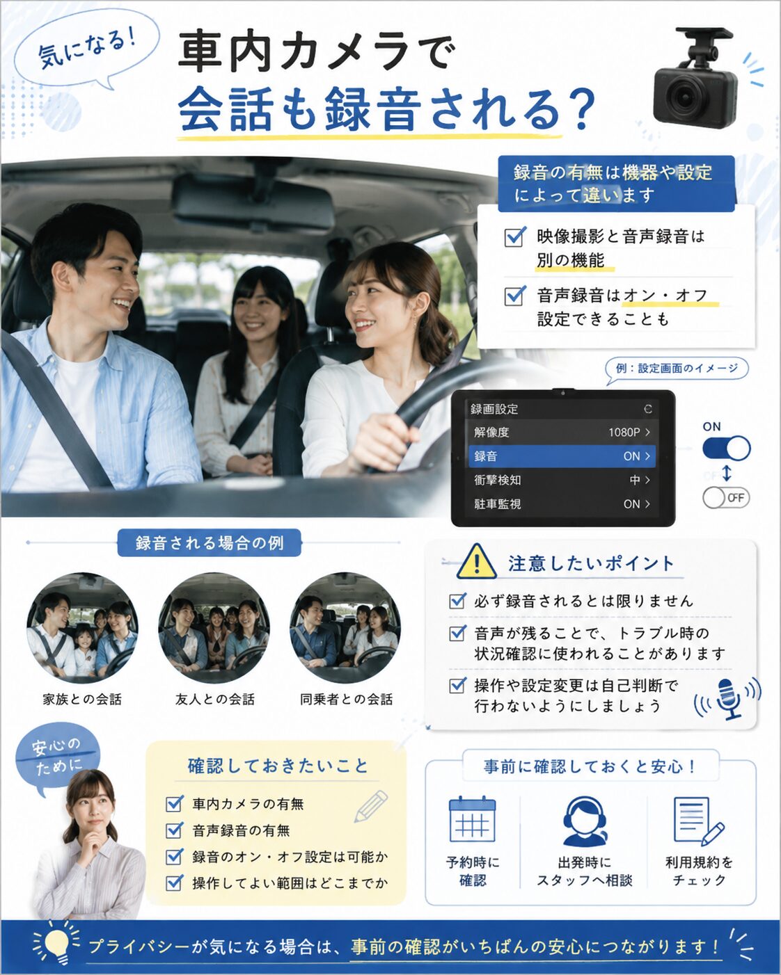 車内カメラで会話も録音される？
