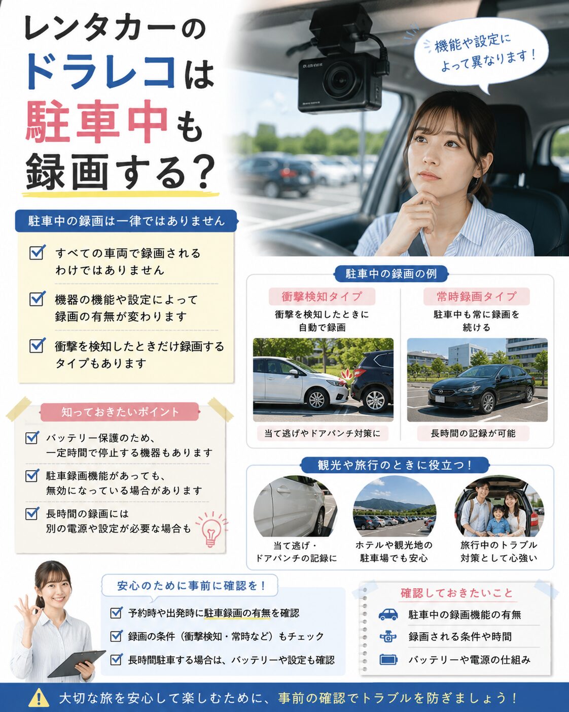 レンタカーのドラレコは駐車中も録画する？