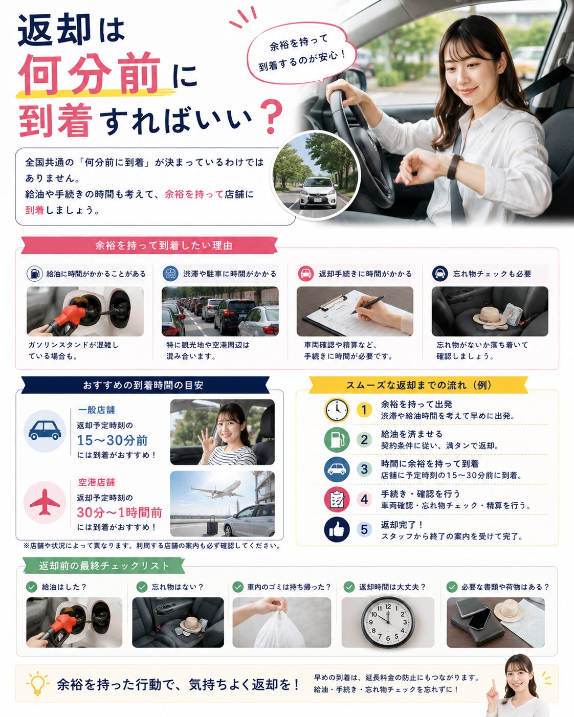 返却は何分前に到着すればいい?