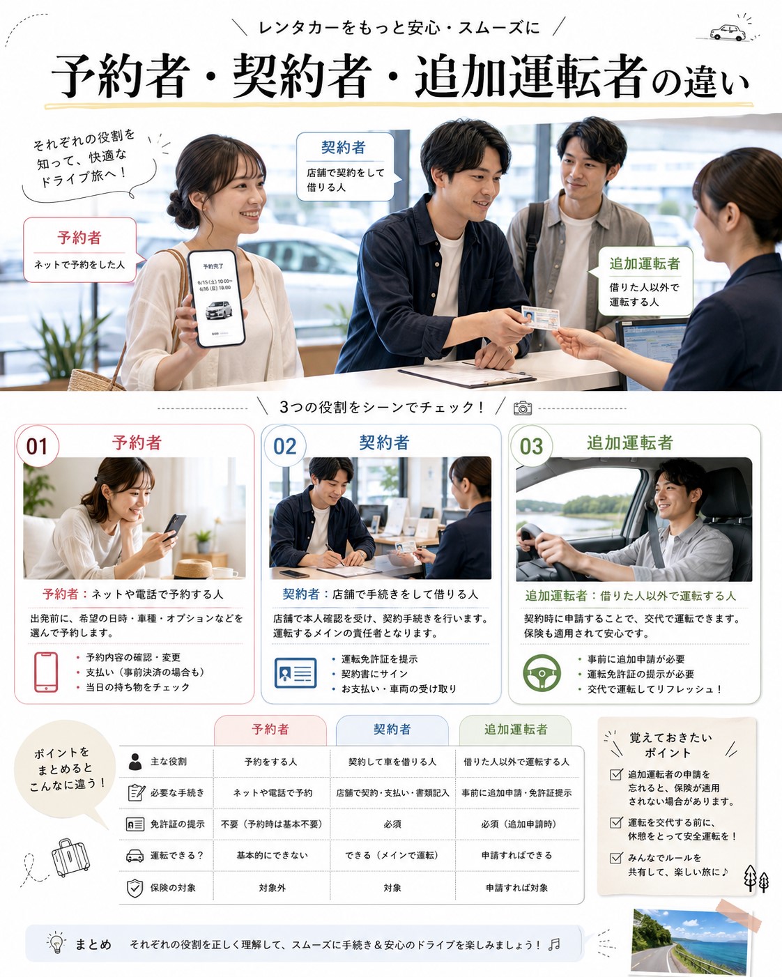 予約者・契約者・追加運転者の違い