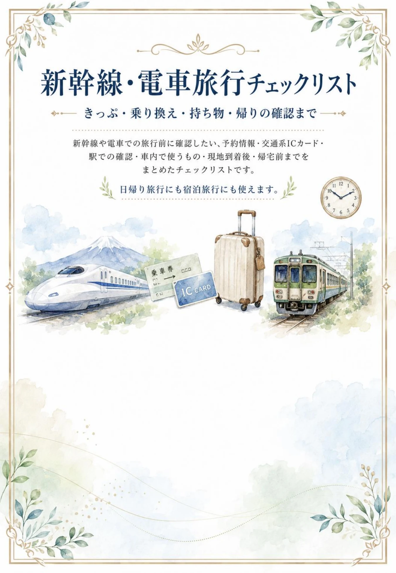 新幹線・電車旅行チェックリスト｜無料PDFダウンロード