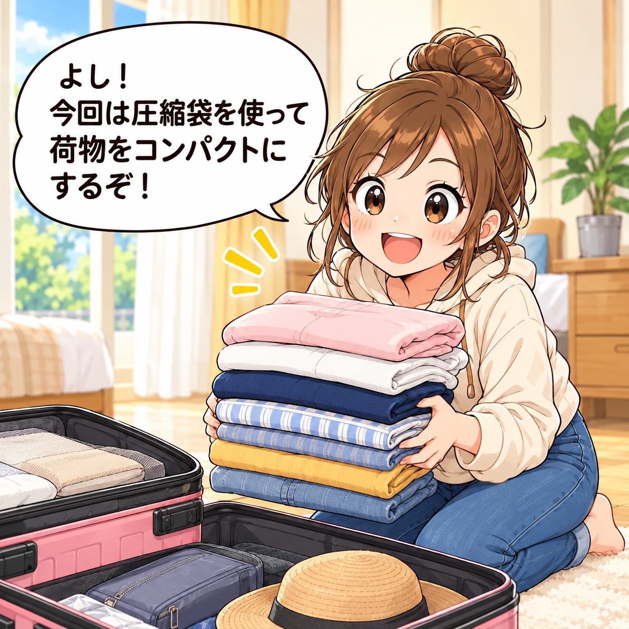 旅乃ちゃんの旅行あるある第14話「圧縮したら増えた」の1コマ目