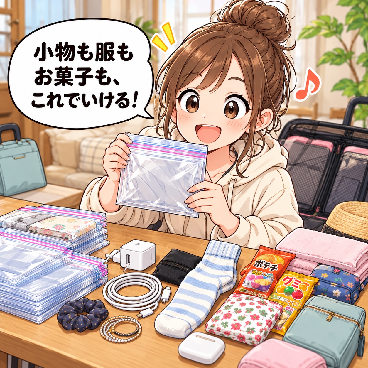 旅乃ちゃんの旅行あるある第15話「ジッパーバッグ万能説」の1コマ目