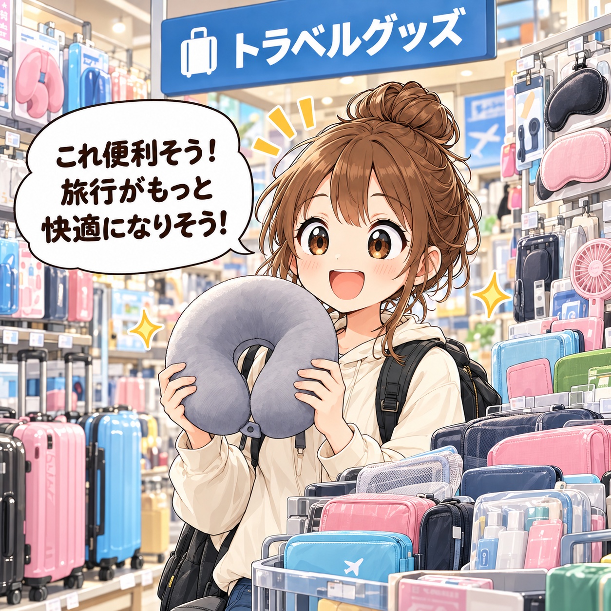 旅乃ちゃんの旅行あるある第17話「便利グッズ、持ちすぎ問題」の1コマ目