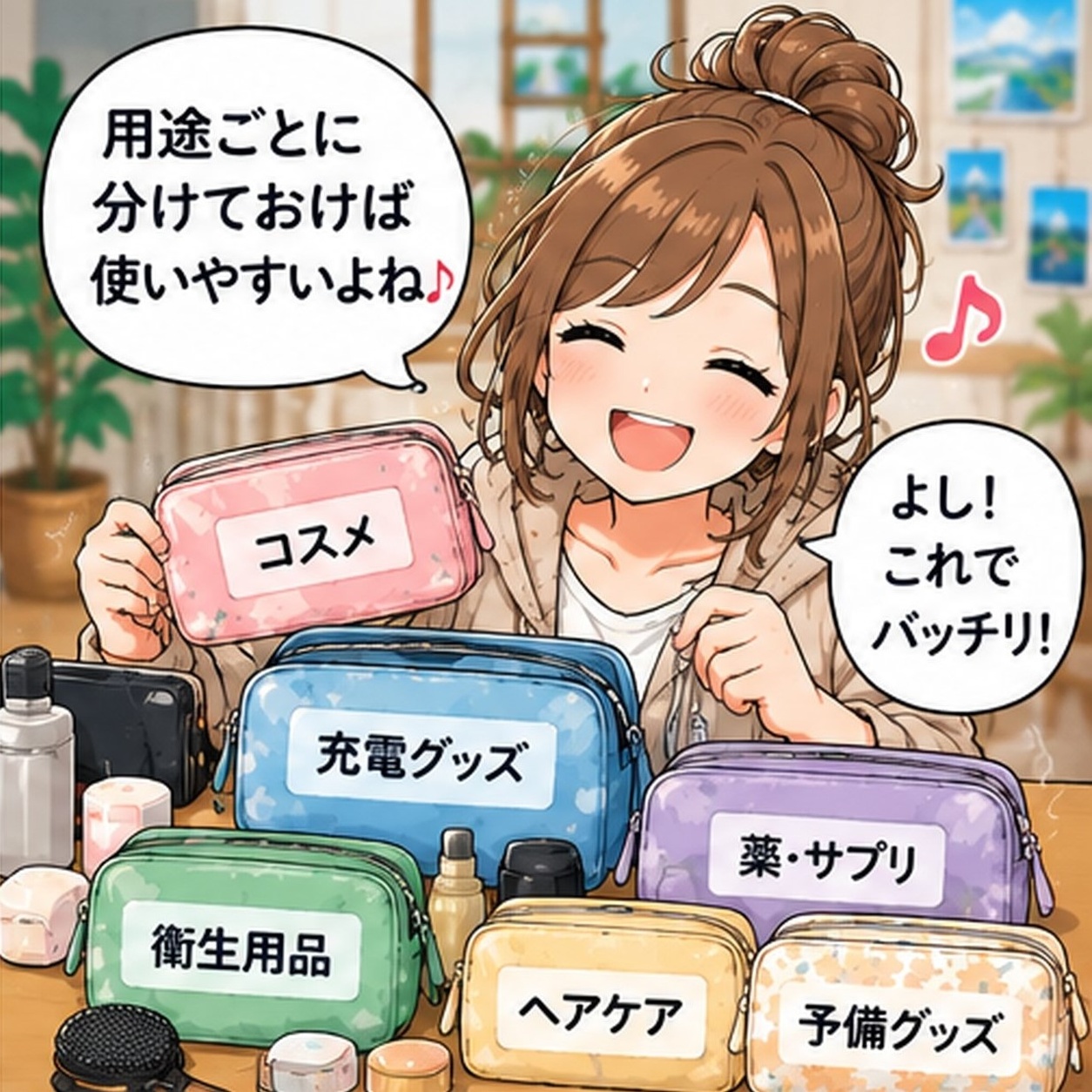 旅乃ちゃんの旅行あるある第12話「ポーチに分けすぎた」の2コマ目