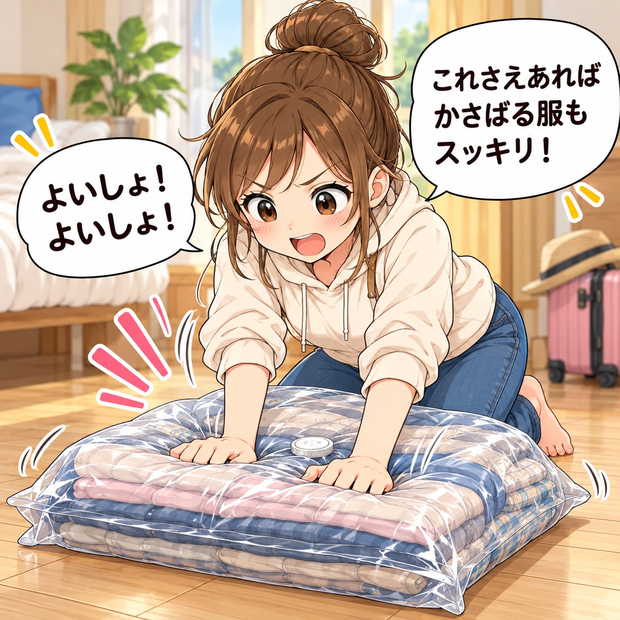 旅乃ちゃんの旅行あるある第14話「圧縮したら増えた」の2コマ目