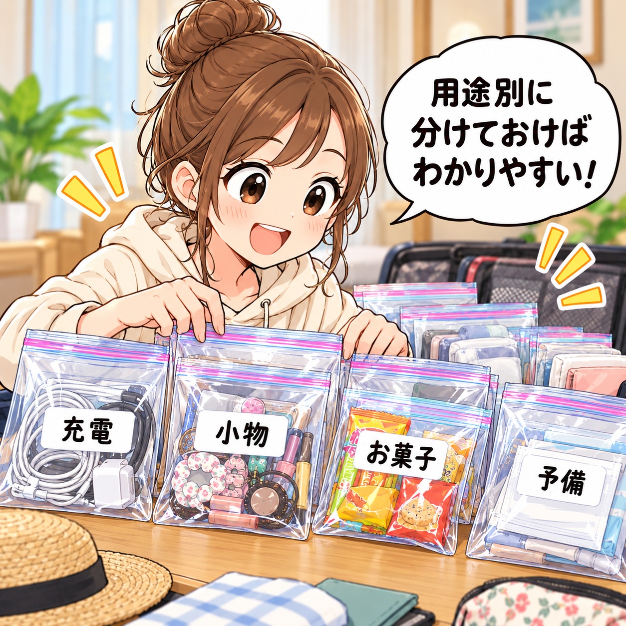 旅乃ちゃんの旅行あるある第15話「ジッパーバッグ万能説」の2コマ目