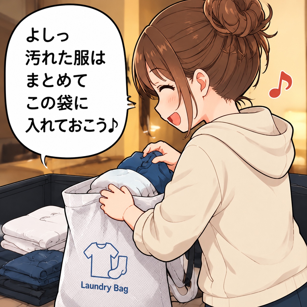 旅乃ちゃんの旅行あるある第16話「洗濯袋、何入れた？」の2コマ目