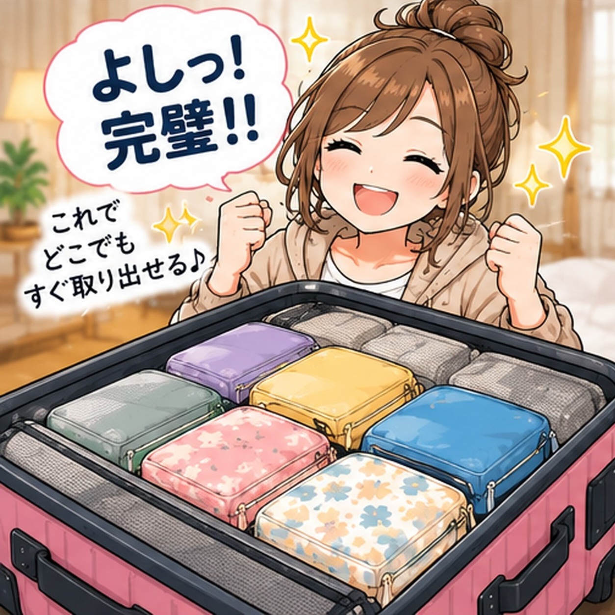 旅乃ちゃんの旅行あるある第12話「ポーチに分けすぎた」の3コマ目