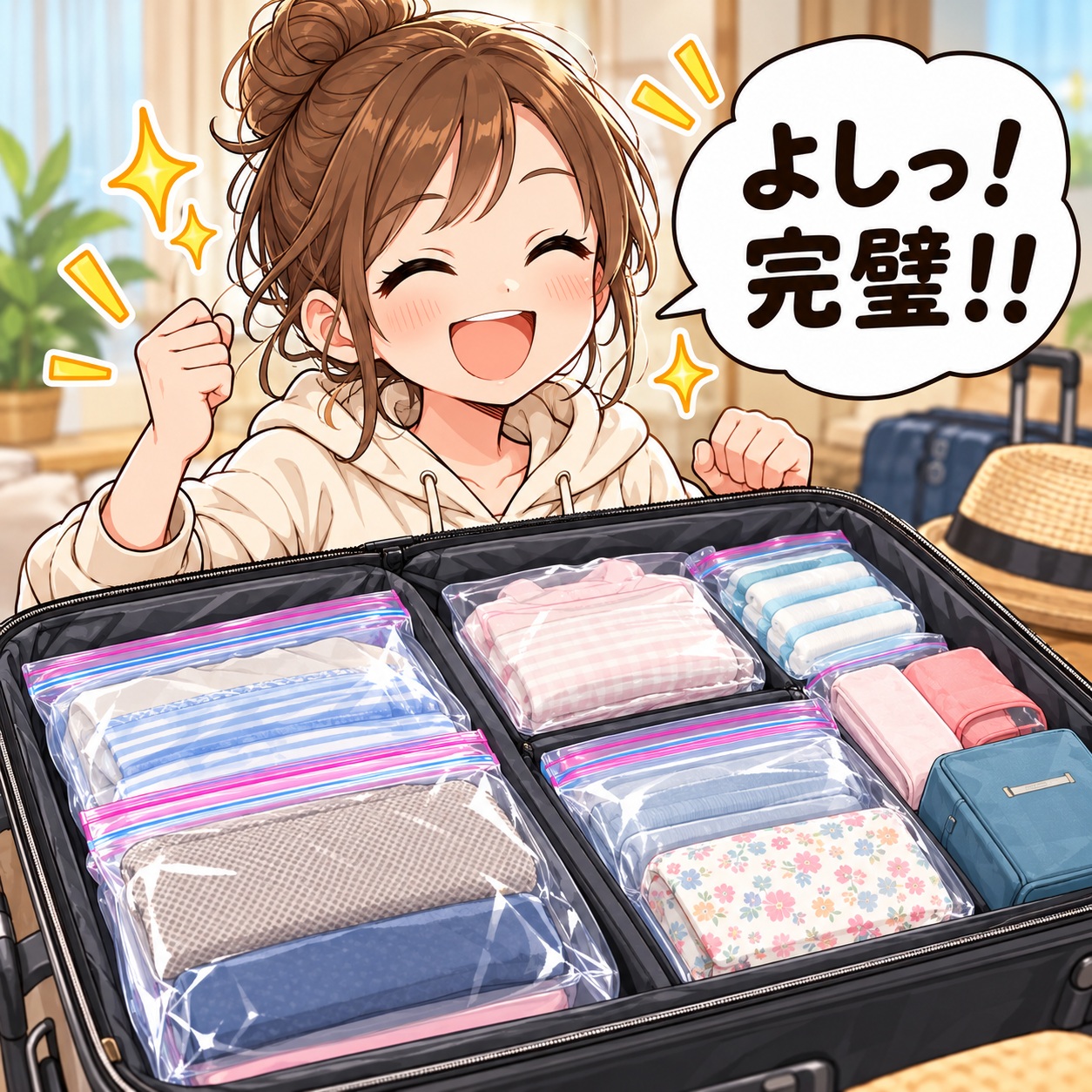 旅乃ちゃんの旅行あるある第15話「ジッパーバッグ万能説」の3コマ目