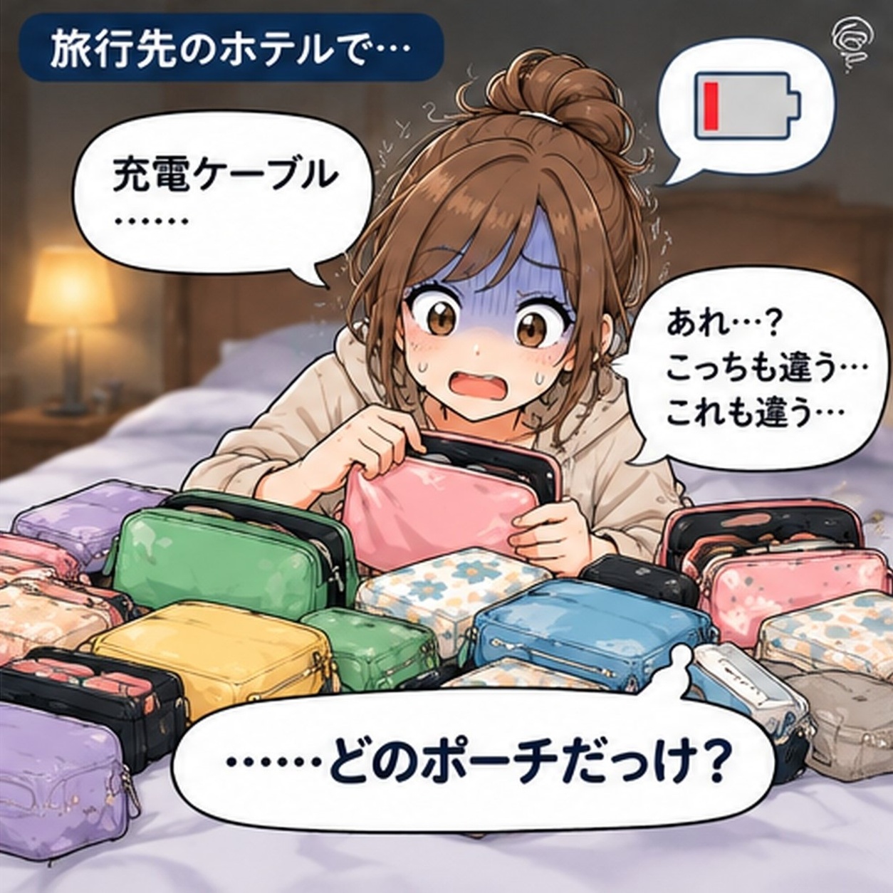 旅乃ちゃんの旅行あるある第12話「ポーチに分けすぎた」の4コマ目