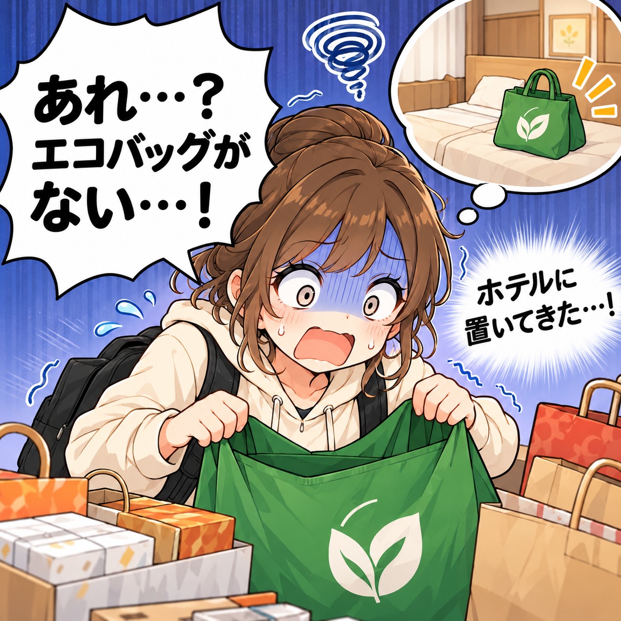 旅乃ちゃんの旅行あるある第13話「エコバッグは持った！」の4コマ目