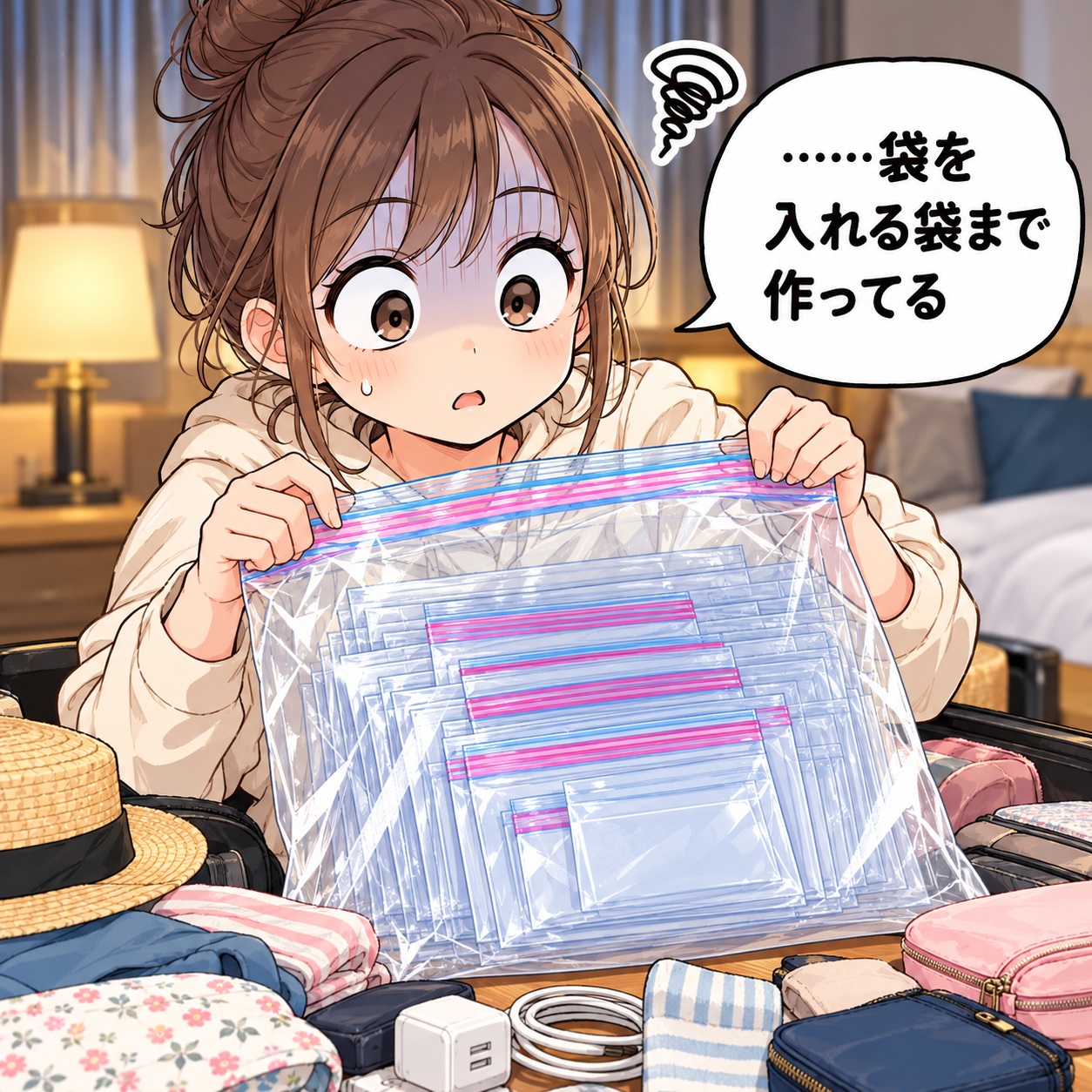 旅乃ちゃんの旅行あるある第15話「ジッパーバッグ万能説」の4コマ目