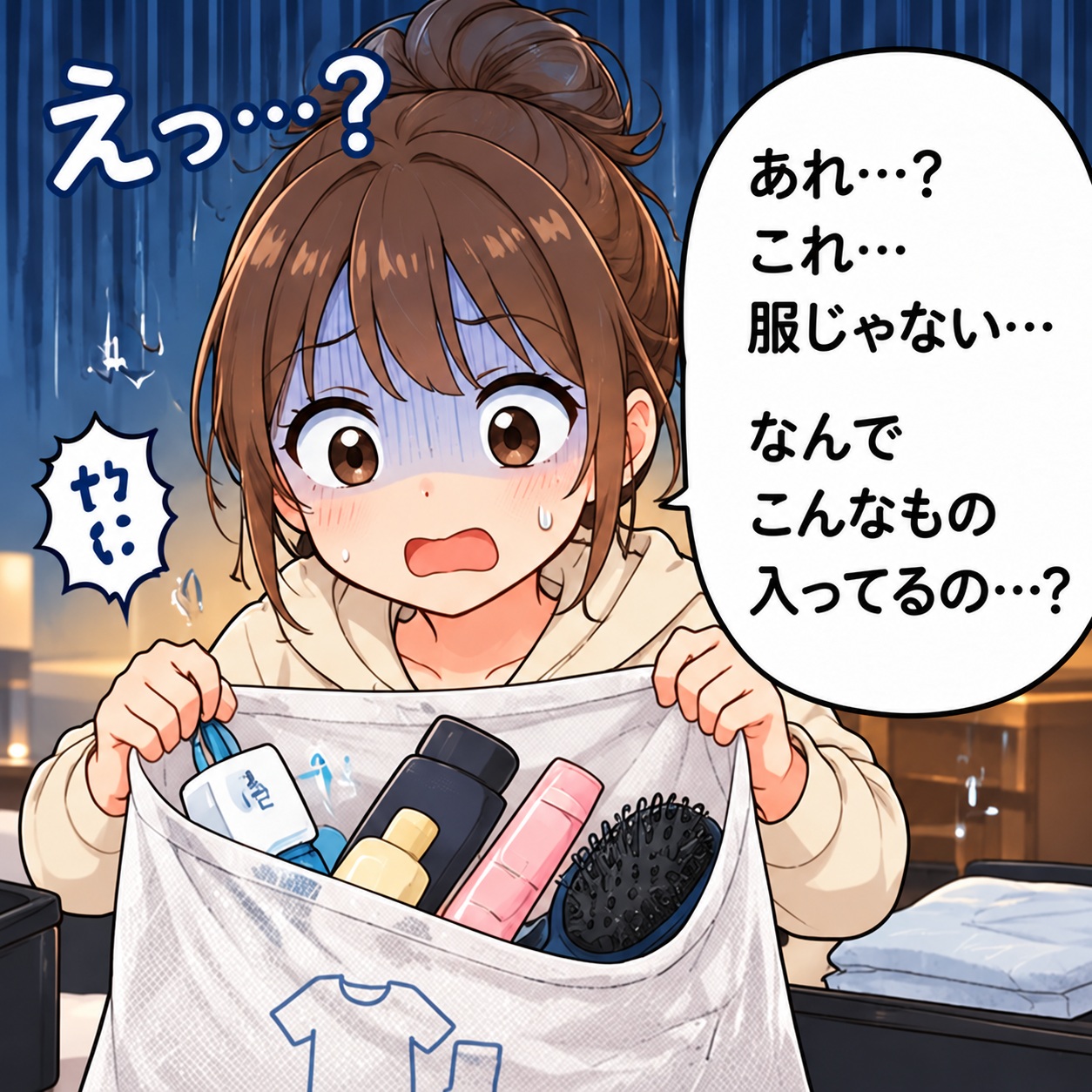 旅乃ちゃんの旅行あるある第16話「洗濯袋、何入れた？」の4コマ目