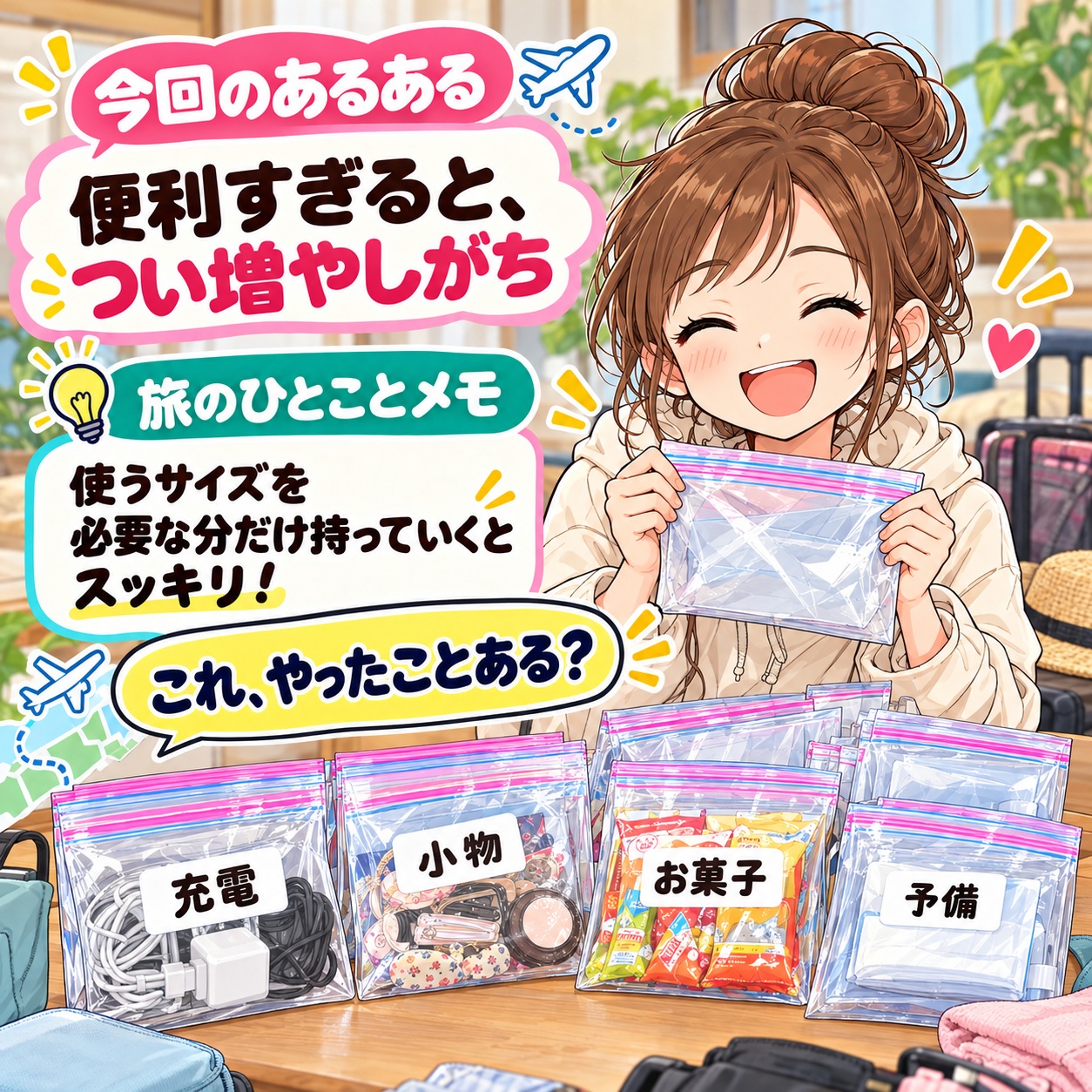 旅乃ちゃんの旅行あるある第15話「ジッパーバッグ万能説」の最後ページ