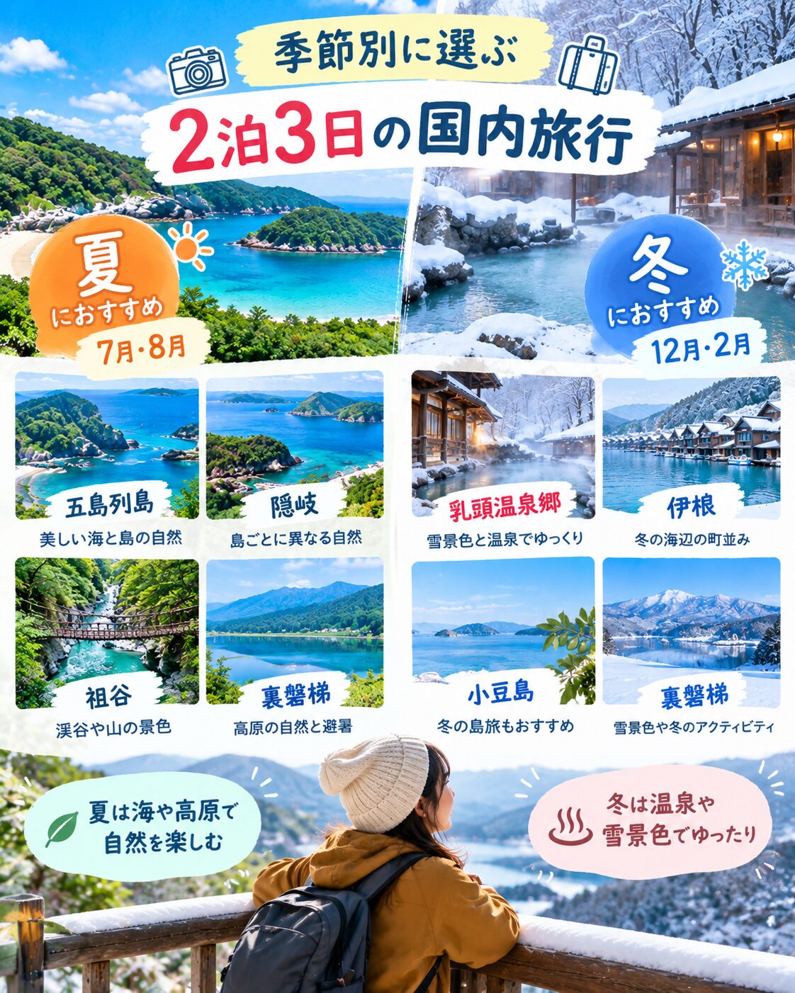 季節別に選ぶ2泊3日の国内旅行