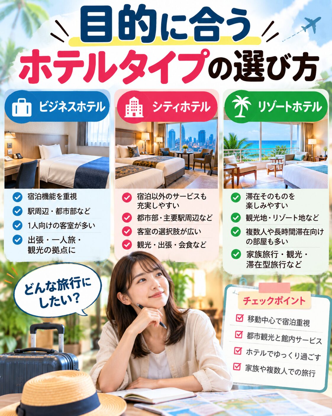 目的に合うホテルタイプの選び方