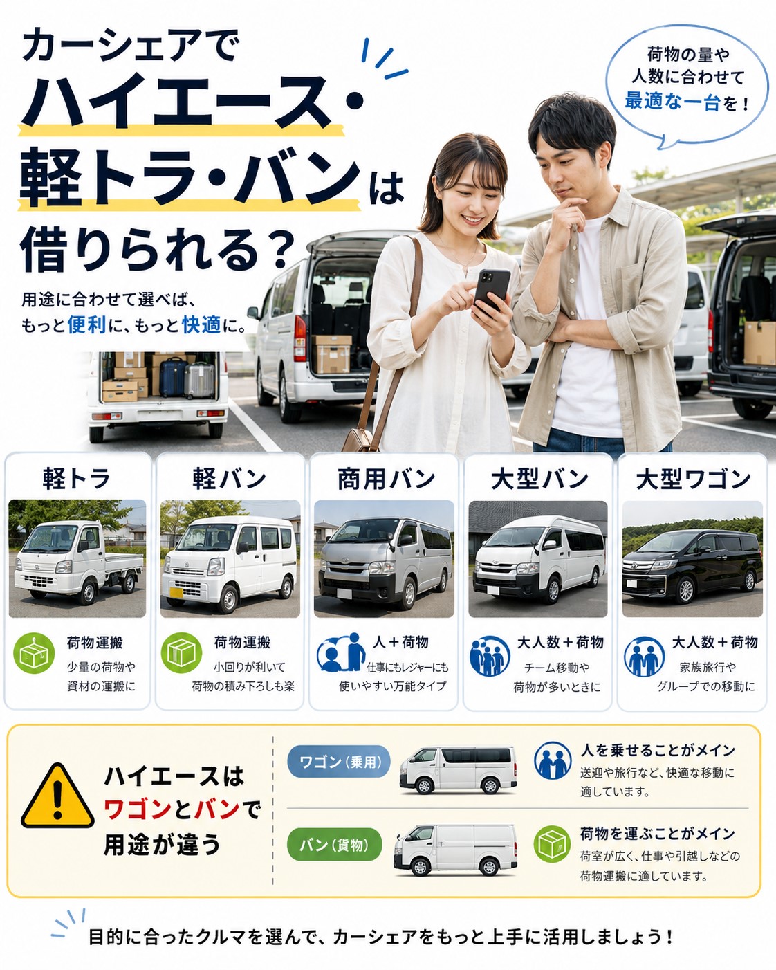 カーシェアでハイエース・軽トラ・バンは借りられる？
