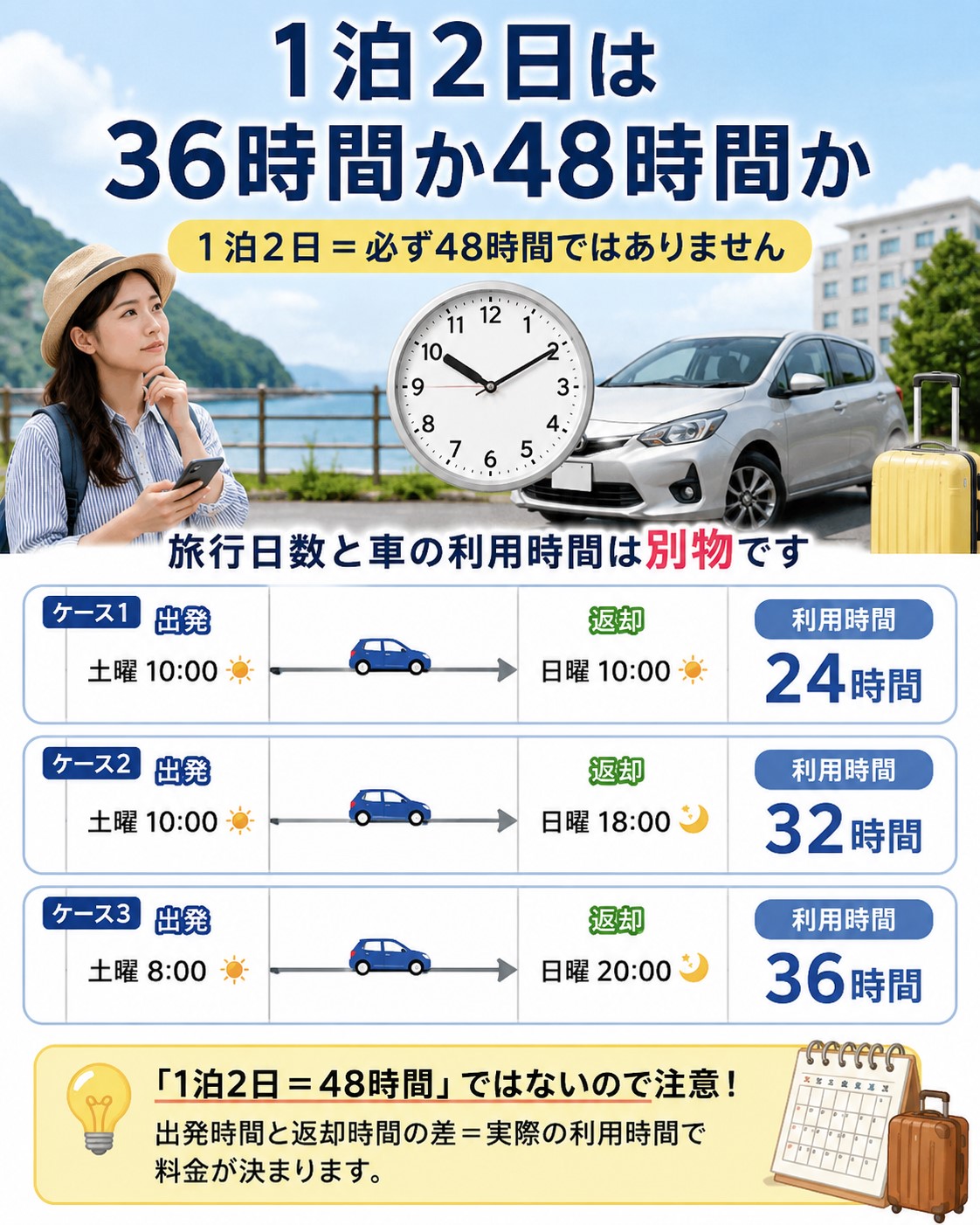 1泊2日は36時間か48時間か