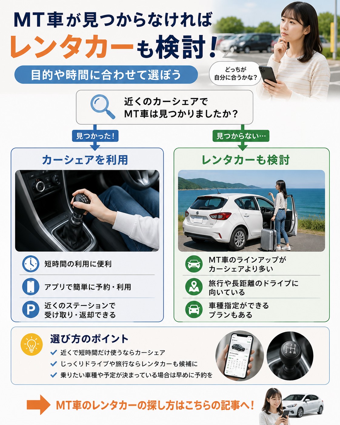MT車が見つからなければレンタカーも検討